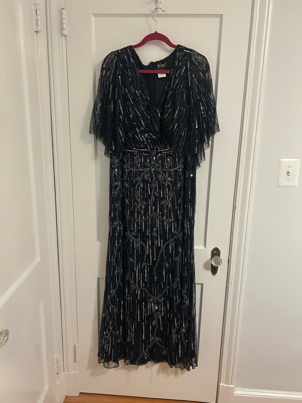Mac Duggal Black Evening Gown with Silver Sequin Detail